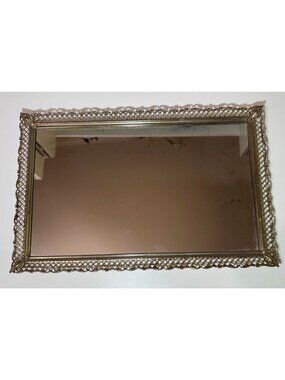 Vintage Gold Filigree Vanity Tray Mirror Rectangular 14"x9" Decorative Accent